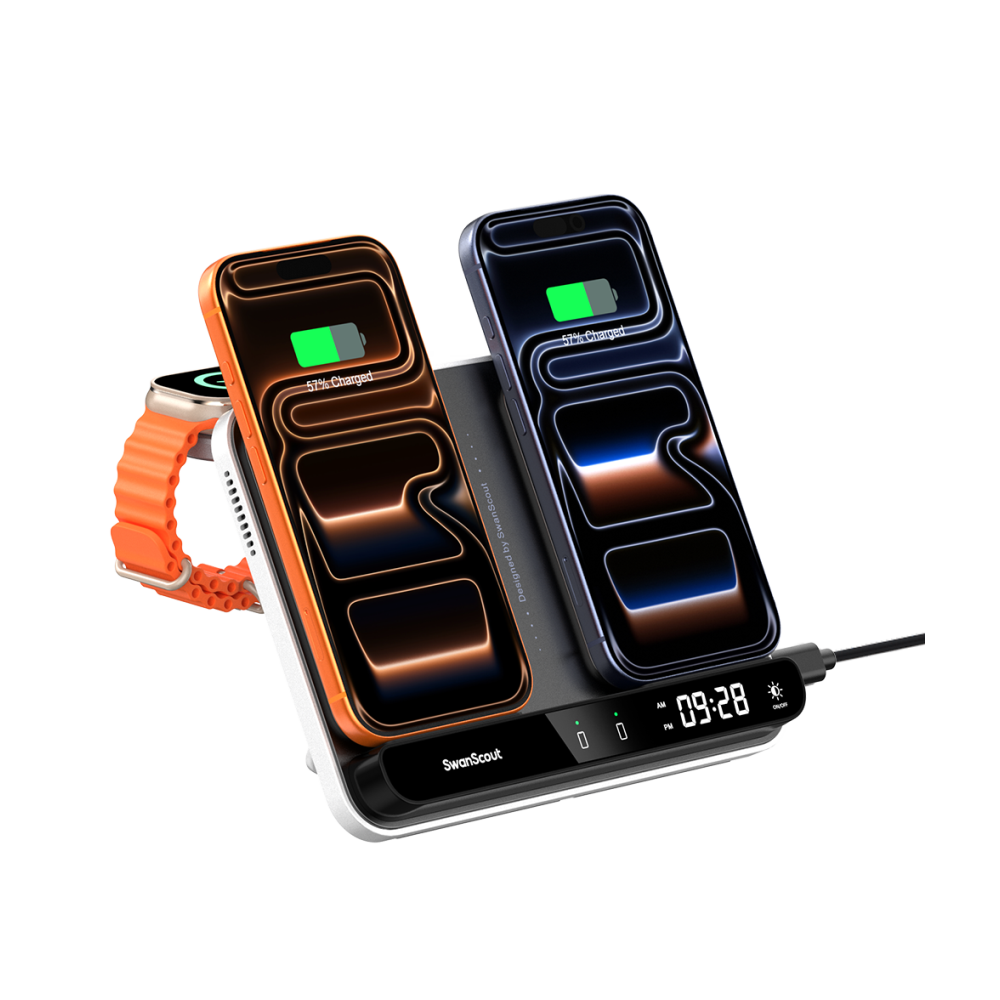 SwanScout 710A - Безжично зарядно за два телефона и един часовник за Apple