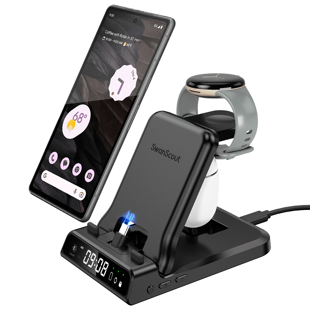 SwanScout 701G - Trådbunden Snabbladdare för Pixel Watch 1 med Klocka