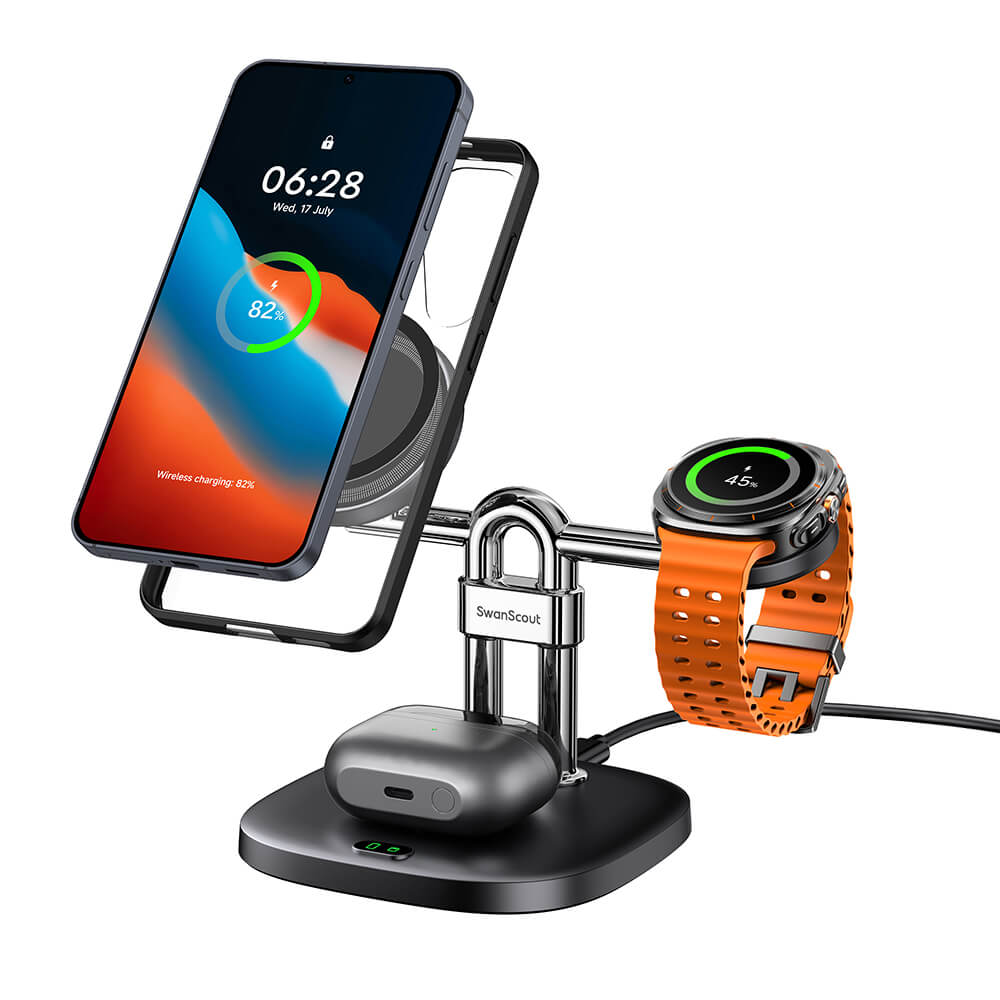 SwanScout 712SM – Samsung向け 3 in 1 マグネット式ワイヤレス充電ステーション