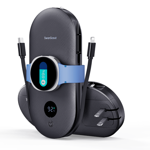 SwanScout 302S is a 4-in-1 power bank compatible with Samsung devices, featuring an ultra-large capacity.