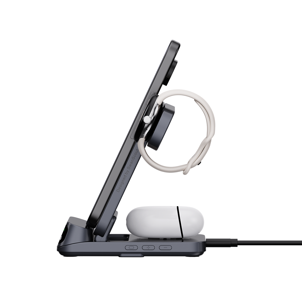 SwanScout 708G2 - 3-in-1 Langaton Laturi Pixel Watch 2/3:lle Kellolla