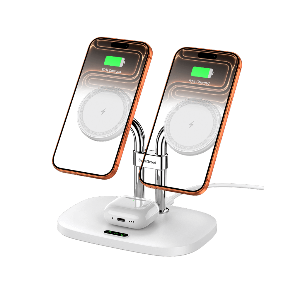SwanScout 706M - Магнитна станция за зареждане на два телефона за Apple