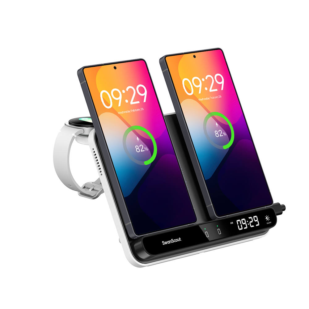 SwanScout 710S – Kabelloses Ladegerät für zwei Handys und eine Uhr für Samsung