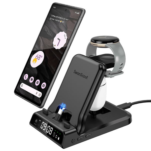 SwanScout 701G - Wired Fast Charger for Pixel Watch 1 with Clock