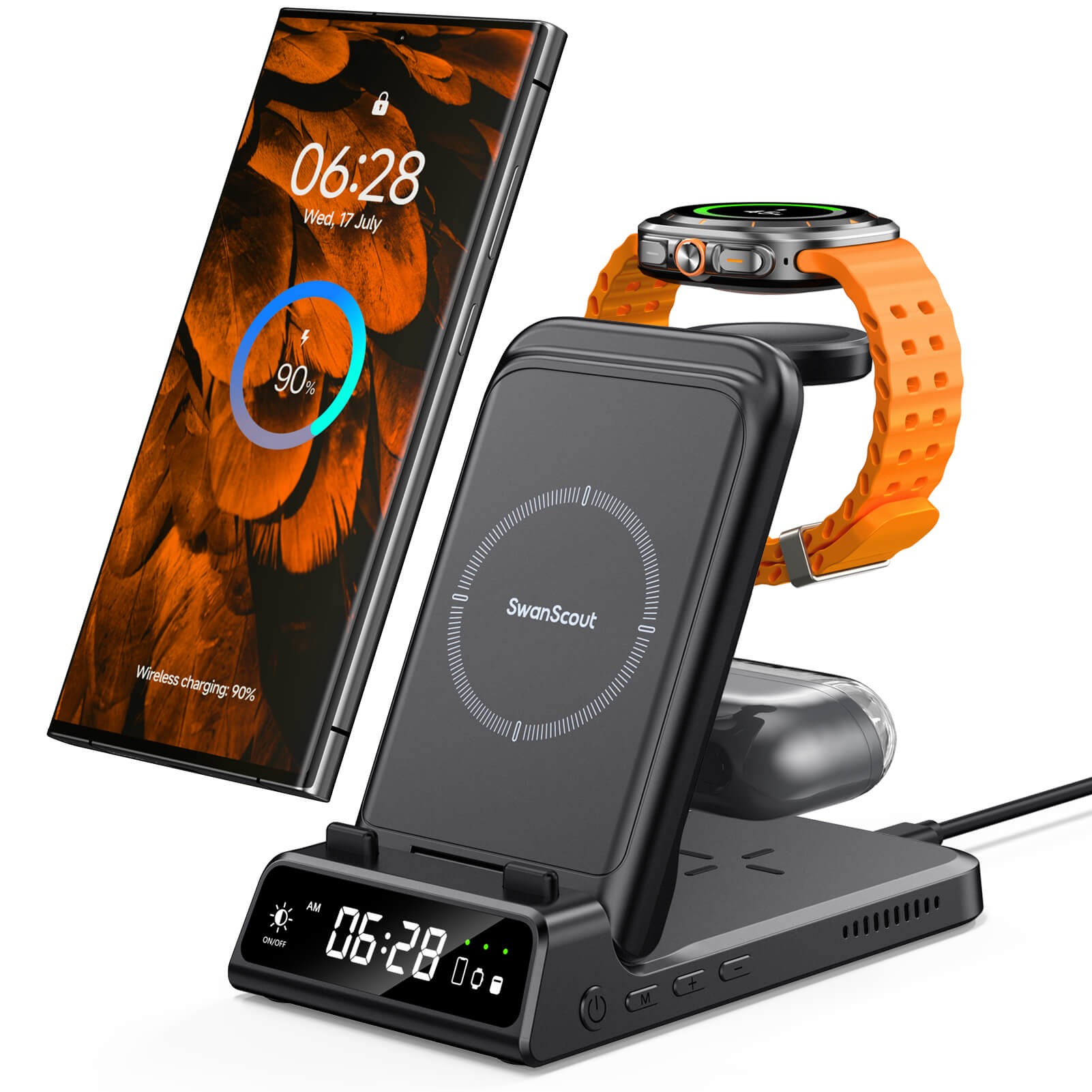 SwanScout 703S - Caricatore Wireless 3 in 1 per Samsung