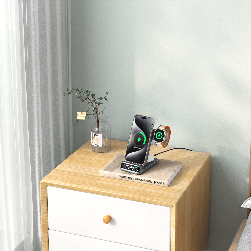 The swanscout 708M powers up your Apple Watch and iPhone simultaneously with its magnetic precision.