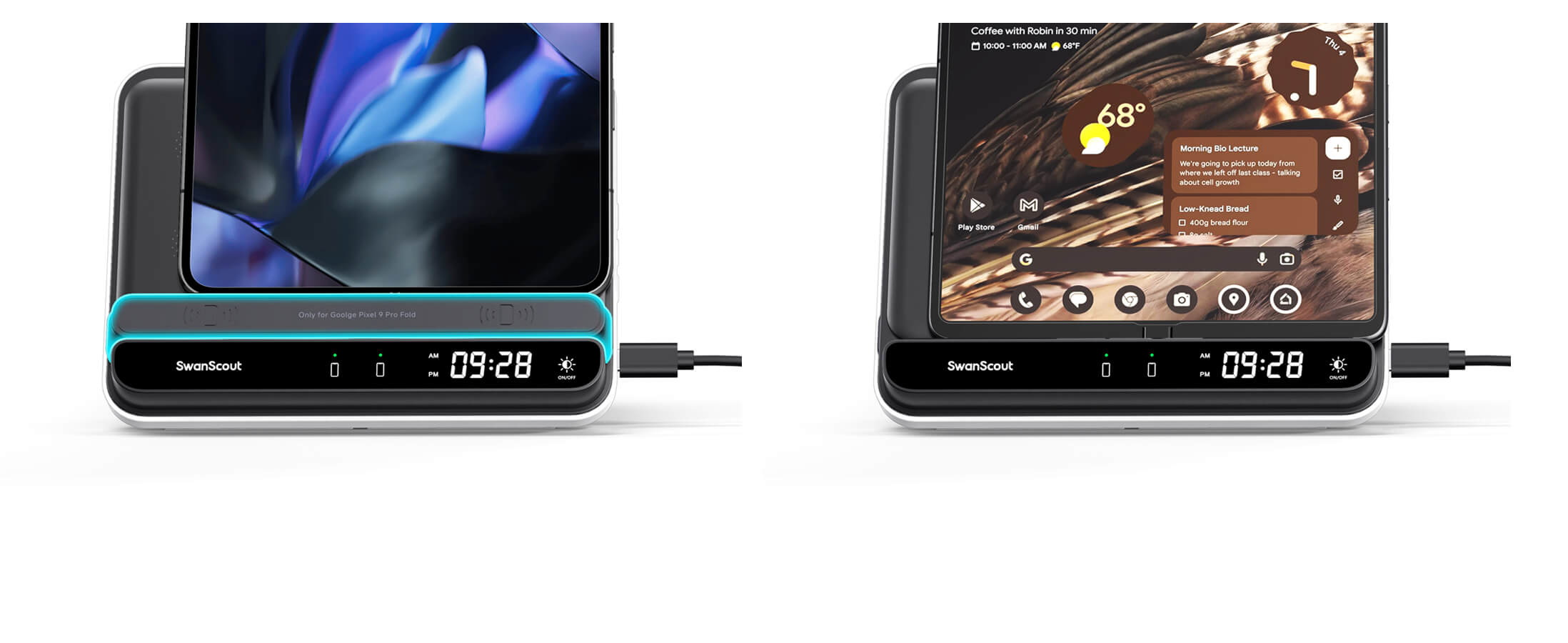 Use the SwanScout 710FG2 to wirelessly charge your Pixel 9a, ensuring quick power-ups with minimal desk clutter.