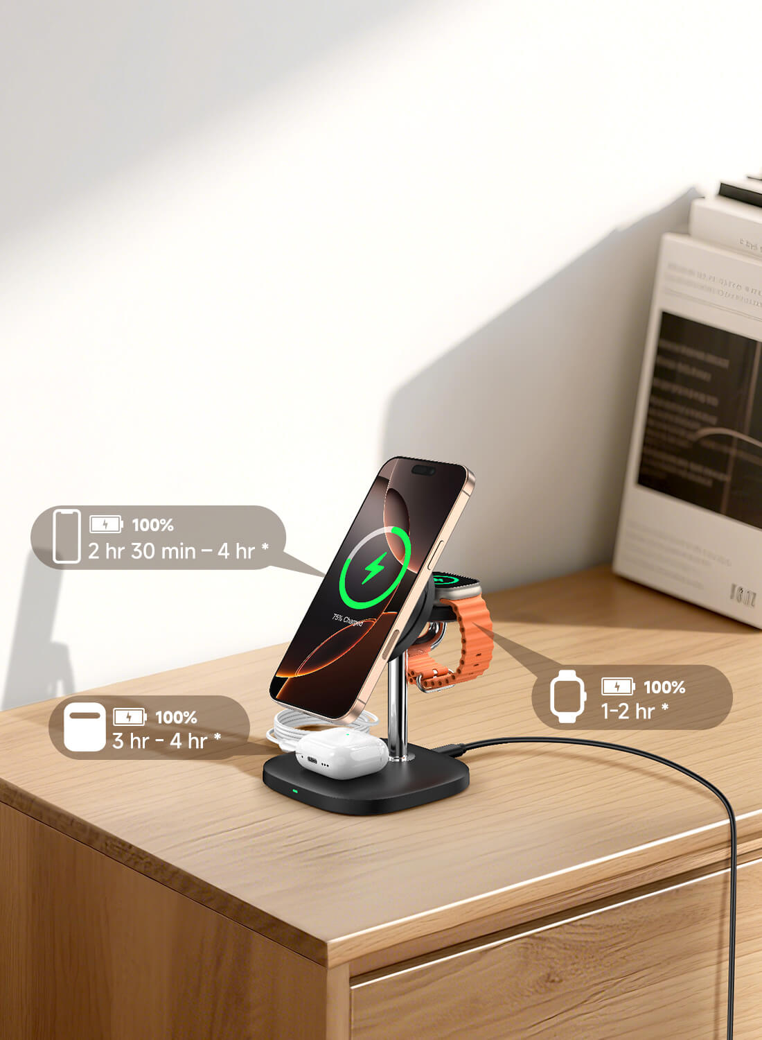 Ideal for families or workspaces, SwanScout 711M is one of the most efficient chargers for multiple devices in one magnetic stand.