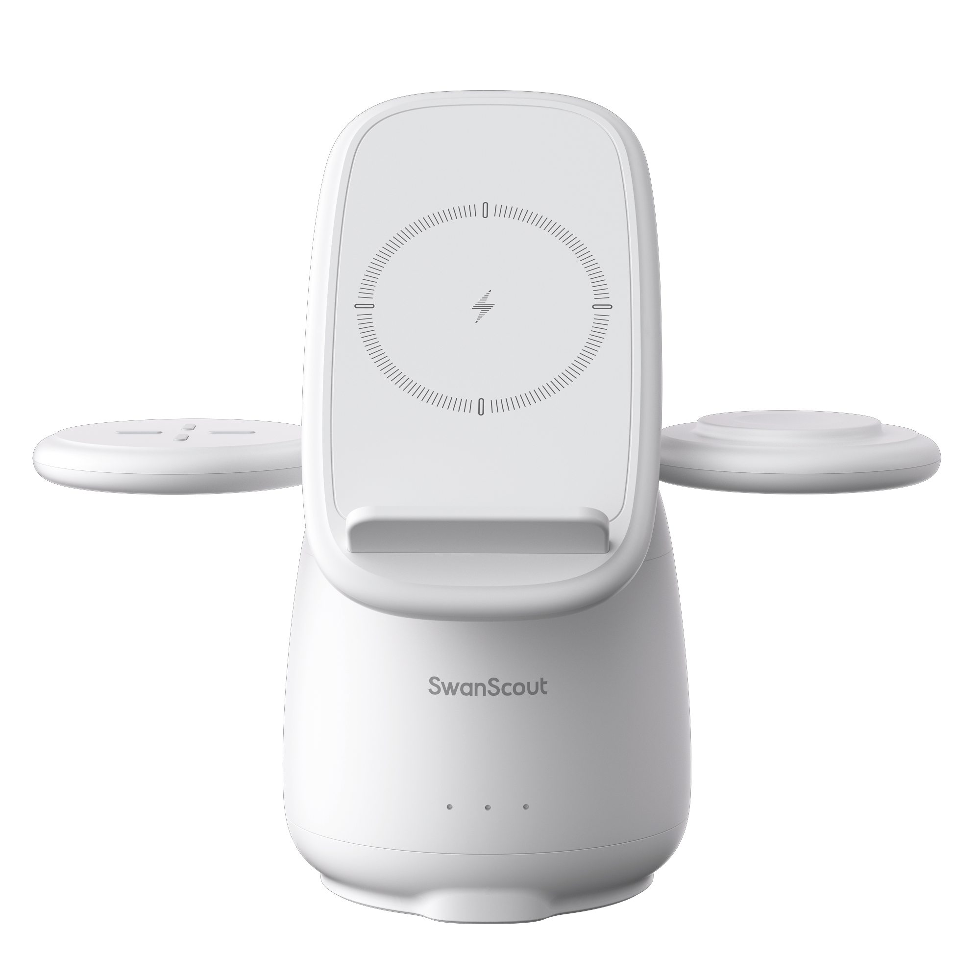 SwanScout 707S wireless charging station for Samsung, white 3-in-1 stand with penguin design for multiple device charging.