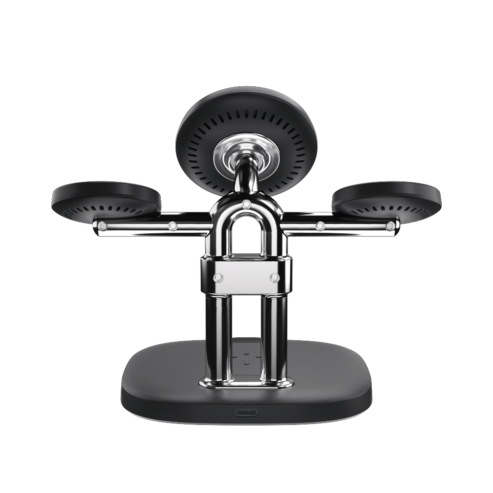 SwanScout 709M 4-in-1 magnetic wireless charger for Apple devices, black with heat dissipation protection and sleek design