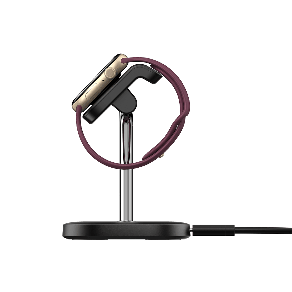 Vertical charging station powering smartwatch with SwanScout S10034A